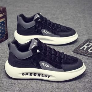 Sleek Black & Grey Sneakers with Air Cushioning